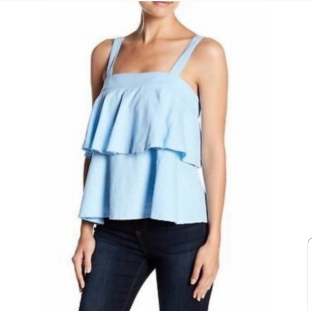 Abound Blue Tiered Linen Top Sleeveless Large